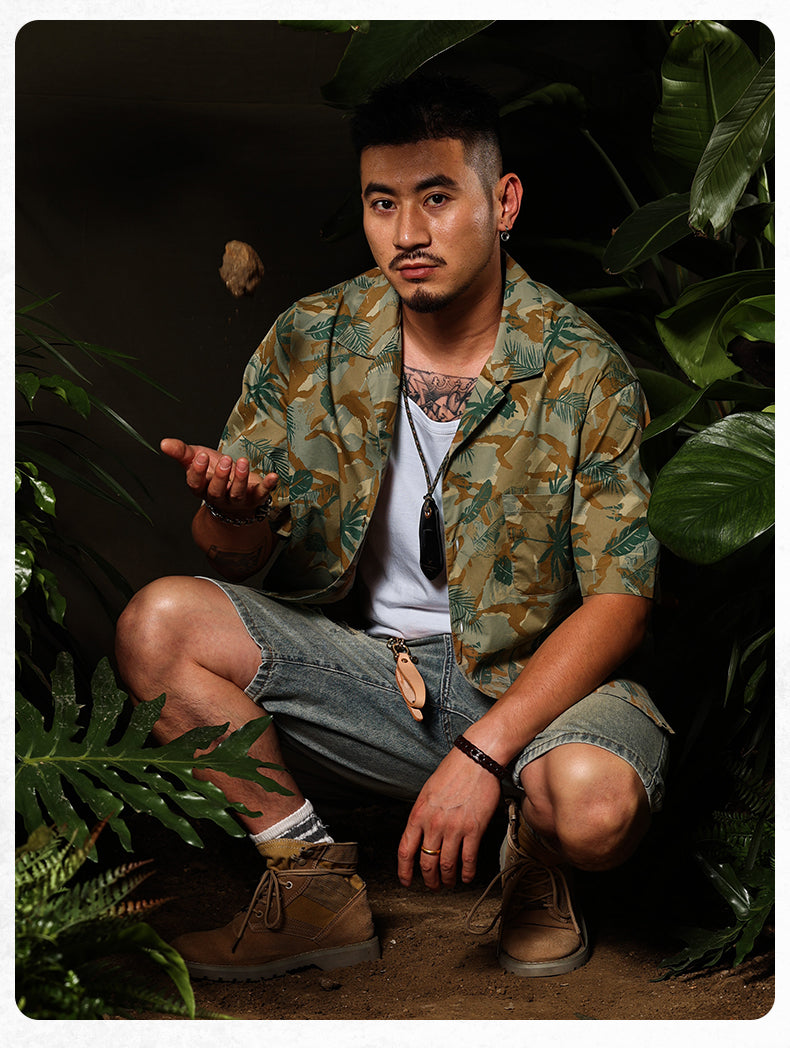 Vintage Print Cuban Collar Hawaiian Shirt