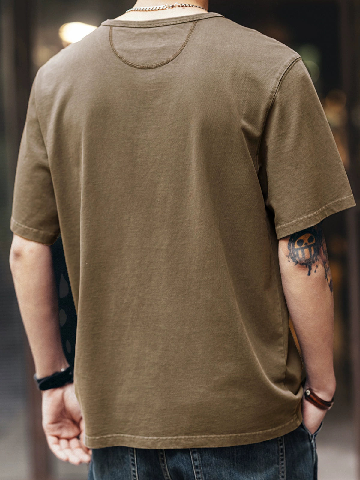 Solid Henley Neck Short Tee