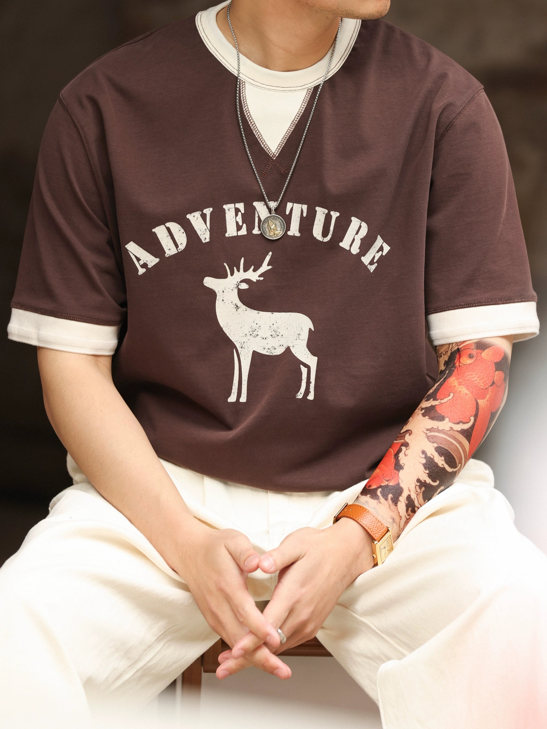 Color-Blocked Ribbed Collar & Cuff Short Sleeve T-Shirt