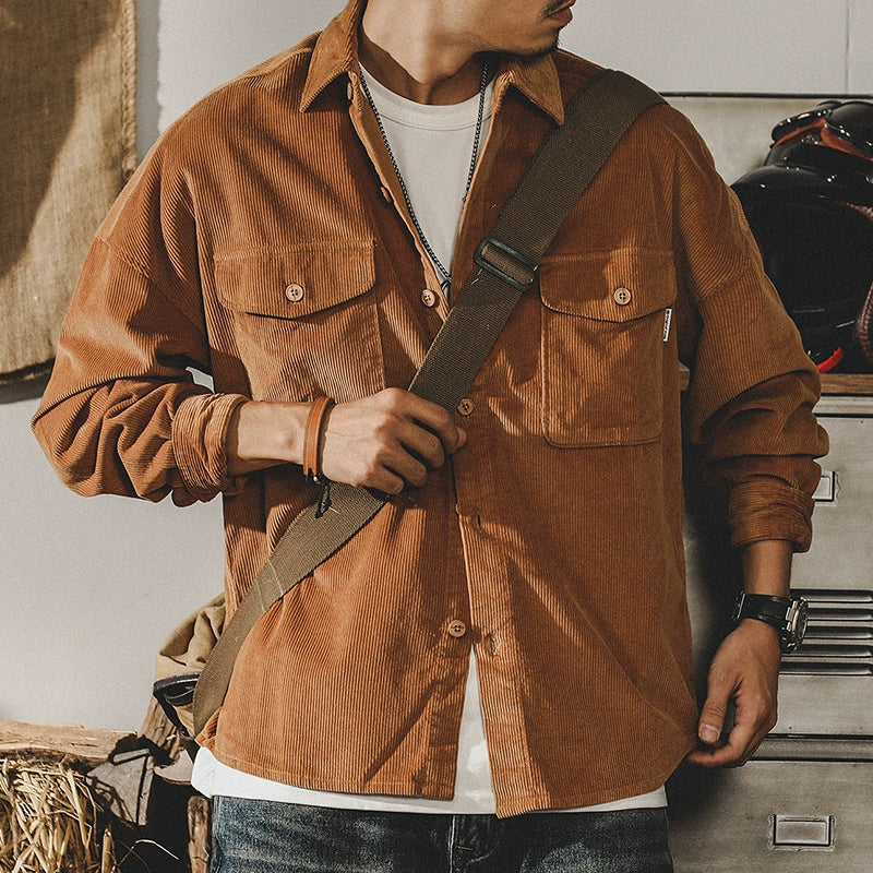 Solid Color Corduroy Long Sleeve Shirt