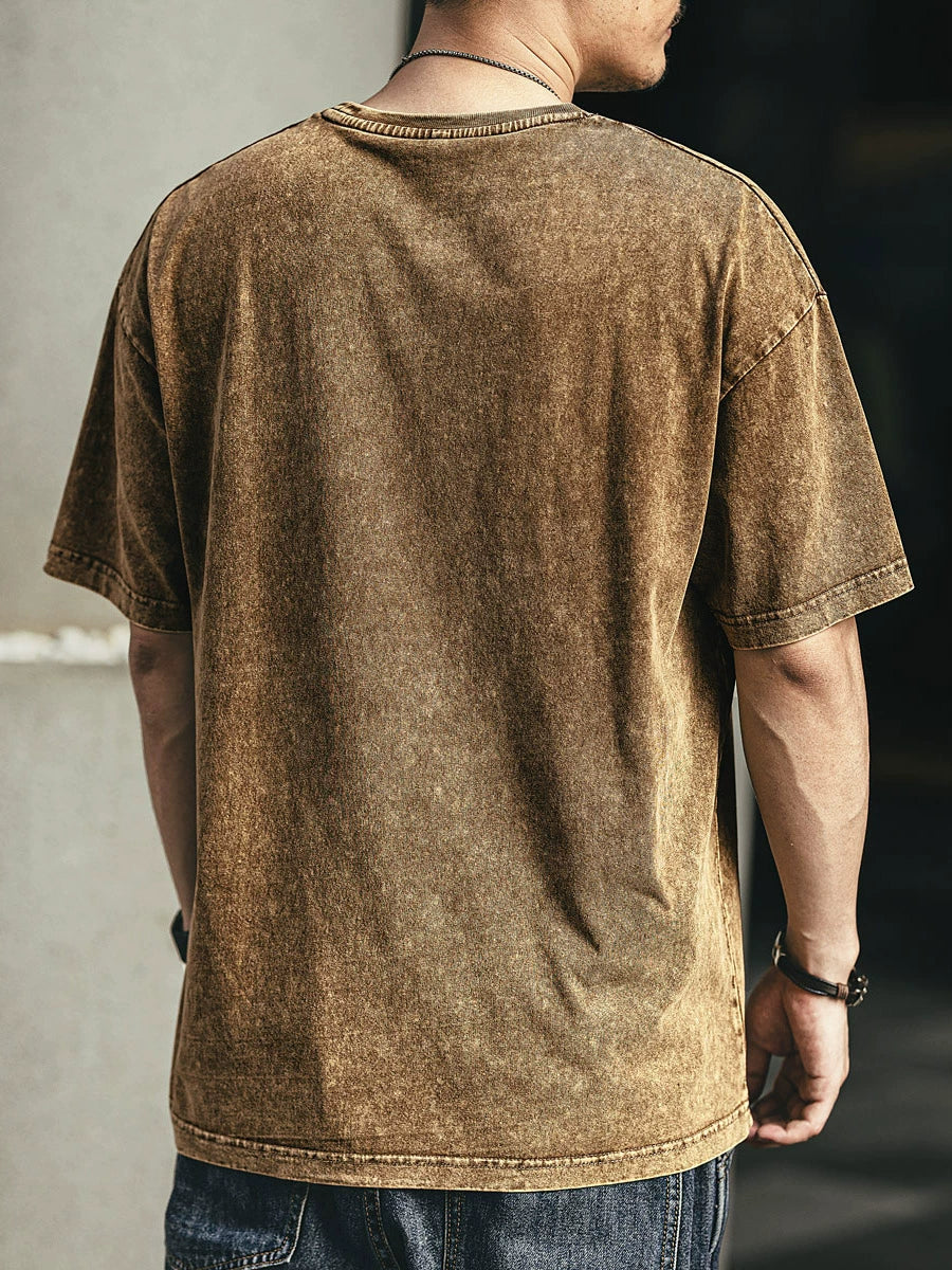 Vintage Washed Letter Embossed Short-Sleeve T-Shirt