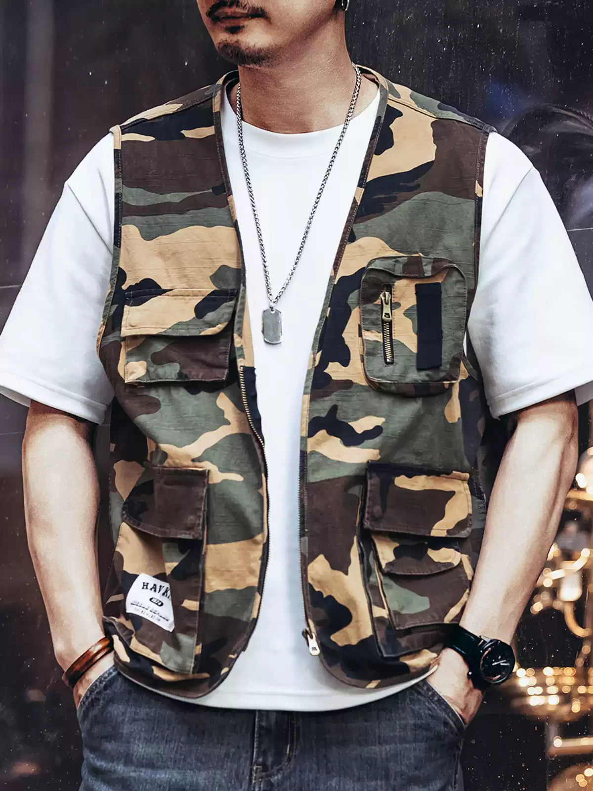 Camouflage Multi-Pocket Zip Workwear Vest
