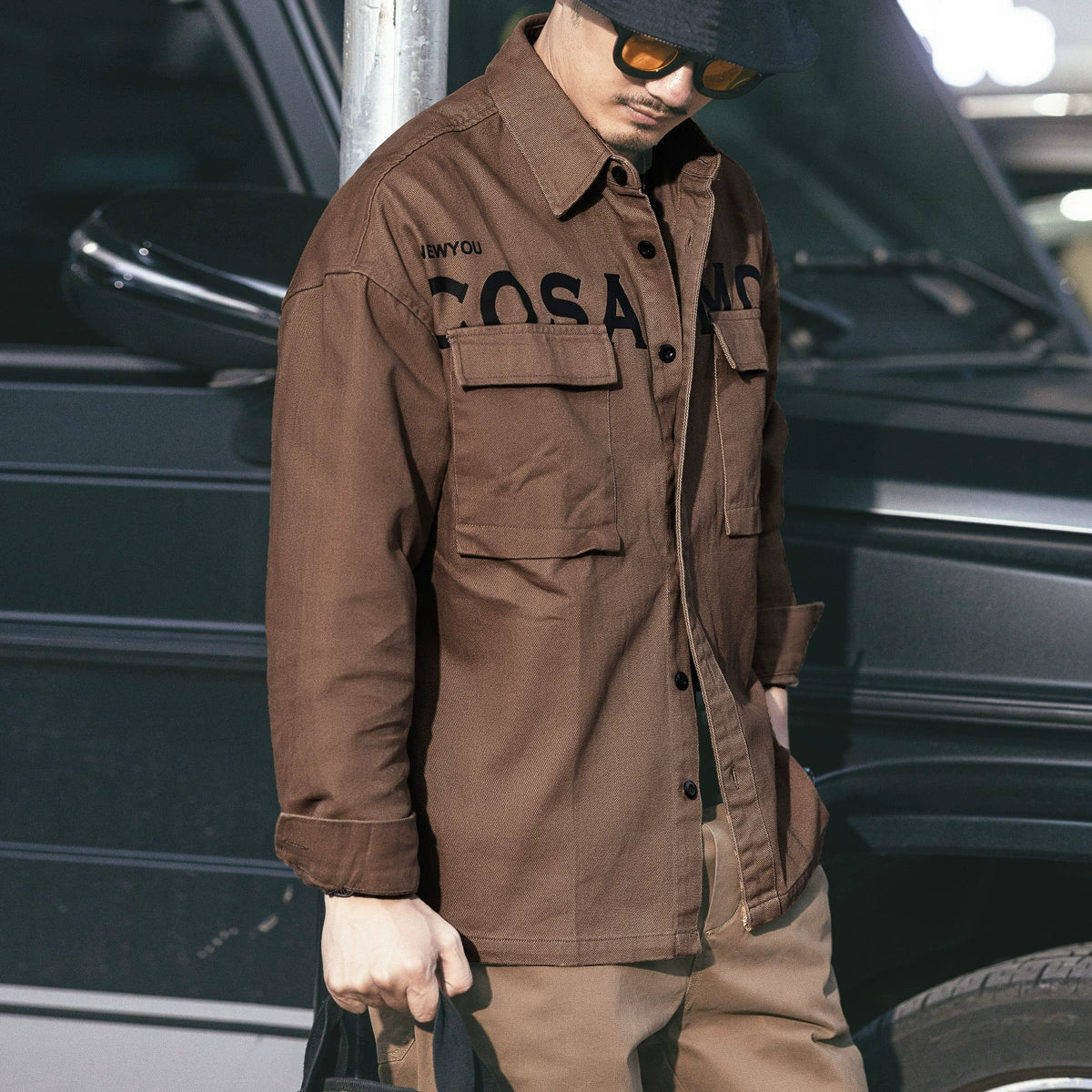 Letter-Print Workwear Long-Sleeve Jac-Shirt