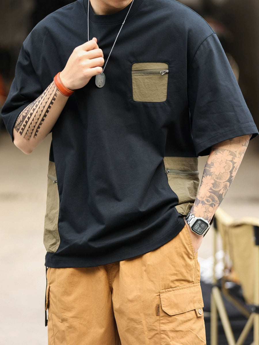Vintage Outdoor Zip Pocket Short Sleeve T-Shirt