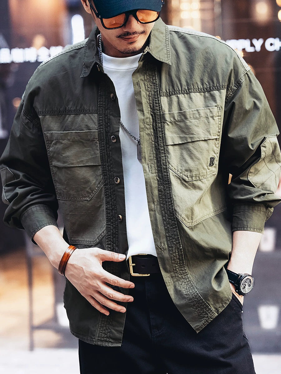 Vintage Patchwork Workwear Long-Sleeve Jac-Shirt