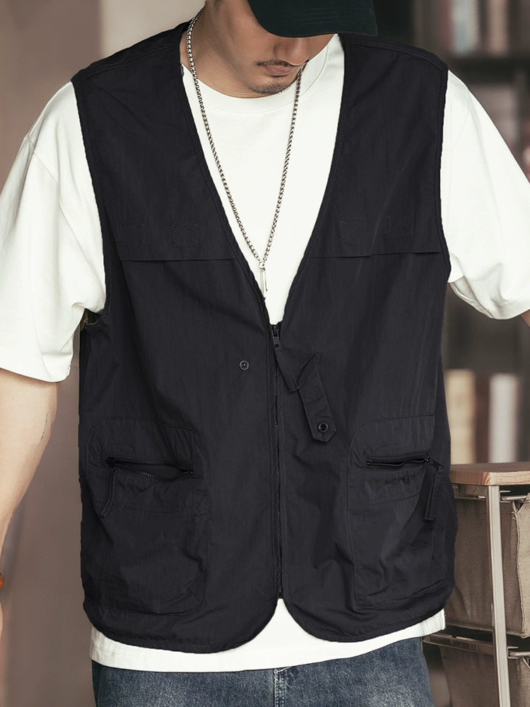 Outdoor Multi-Pocket V-Neck Zip Workwear Vest