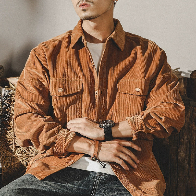Solid Color Corduroy Long Sleeve Shirt