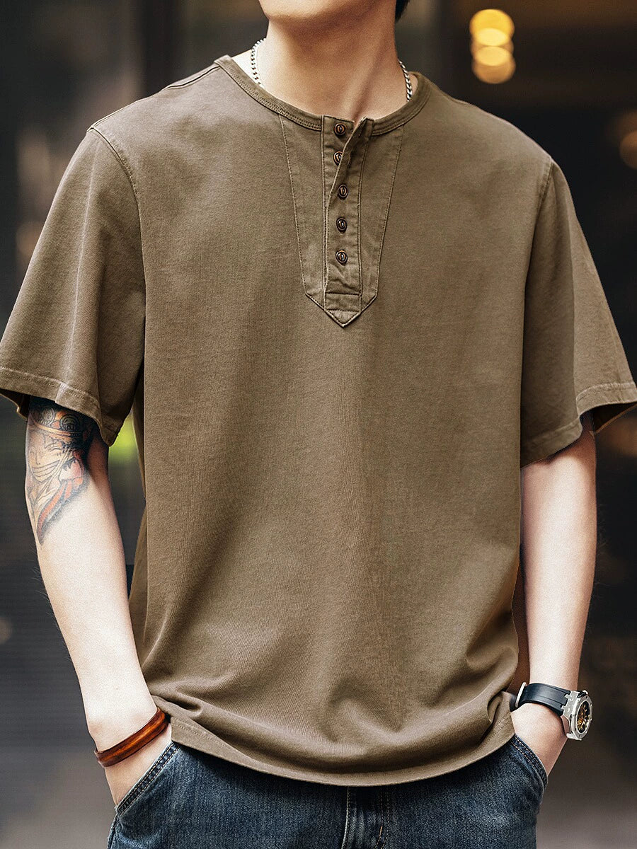 Solid Henley Neck Short Tee