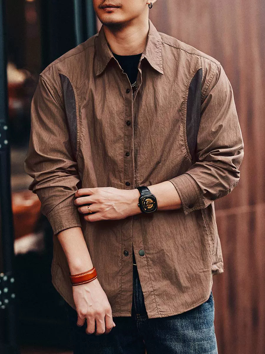Outdoor Mesh Panel Long-Sleeve Jac-Shirt
