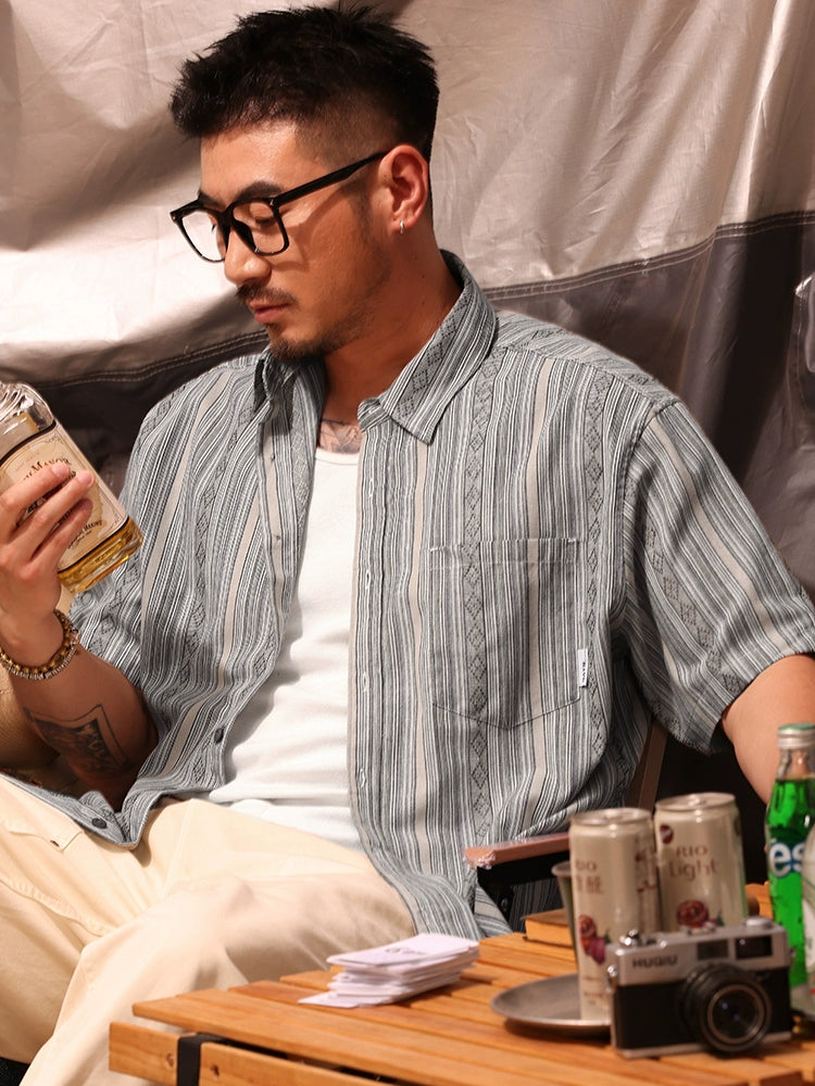 Baroque Striped Textured Short-Sleeve Shirt