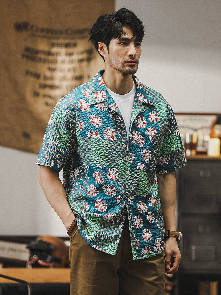 Hawaiian-style Cuban Collar Beach Shirt