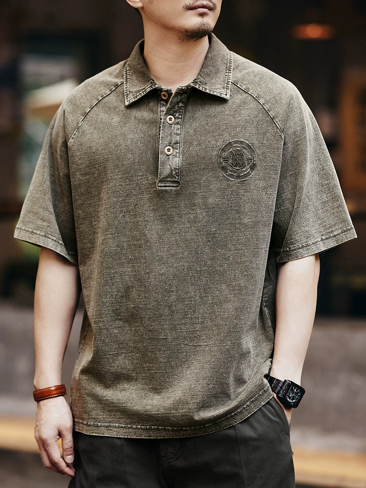 Vintage Heavyweight Washed Short Sleeve Polo T-Shirt