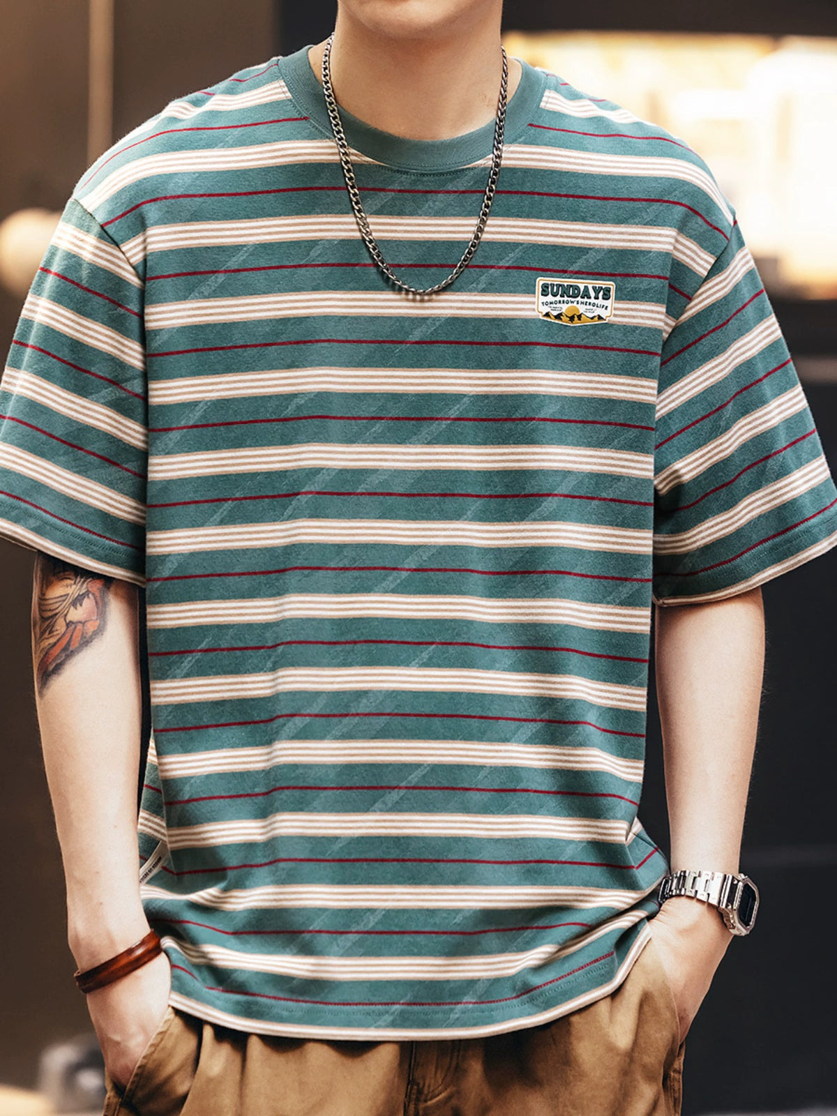Color-Block Striped Short-Sleeve T-Shirt