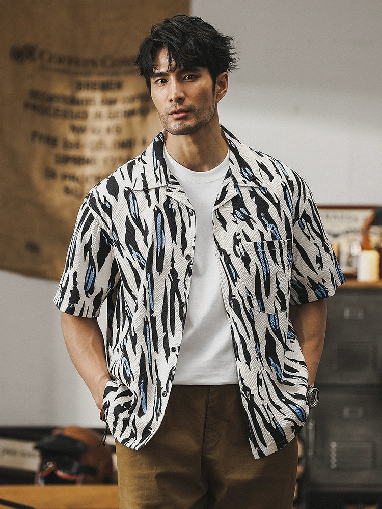 Cuban Collar Hawaiian Seersucker Shirt