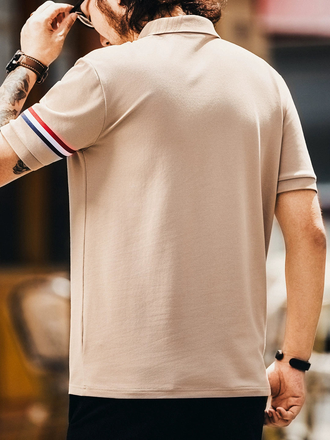 Striped Cuff Short Sleeve Polo Shirt