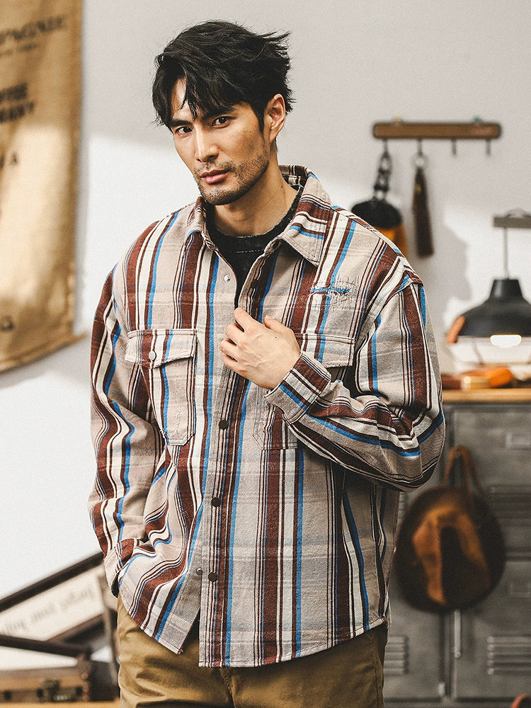 Vintage Striped Pure Cotton Long Sleeve Shirt