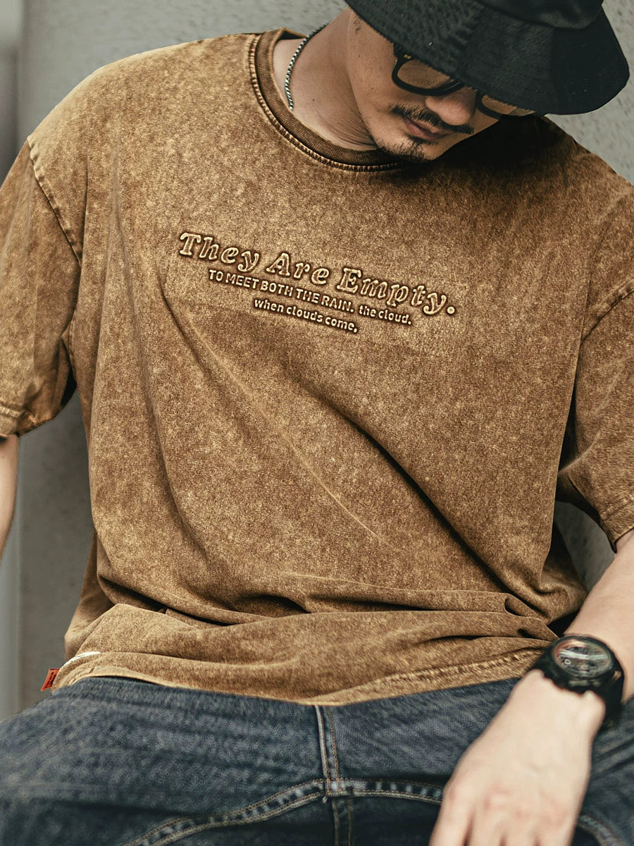 Vintage Washed Letter Embossed Short-Sleeve T-Shirt