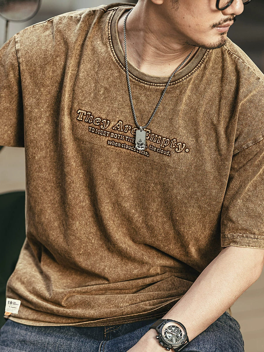 Vintage Washed Letter Embossed Short-Sleeve T-Shirt