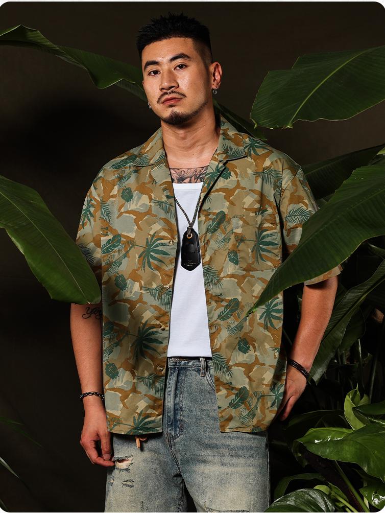 Vintage Print Cuban Collar Hawaiian Shirt