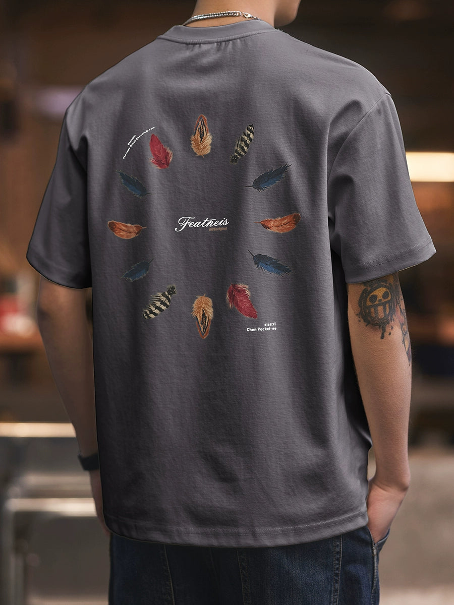 Feather Print Short-Sleeve T-Shirt