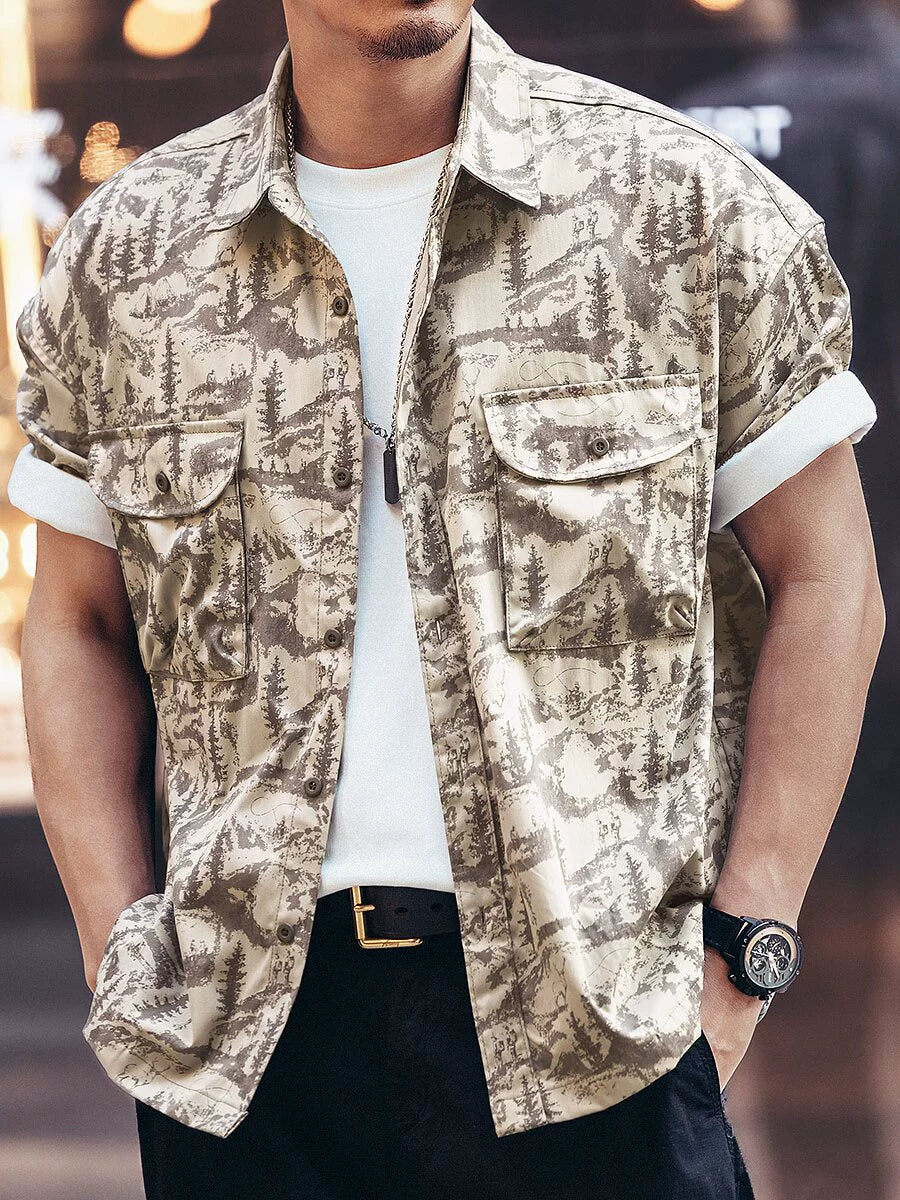 Camouflage Print Workwear Short Sleeve Shirt