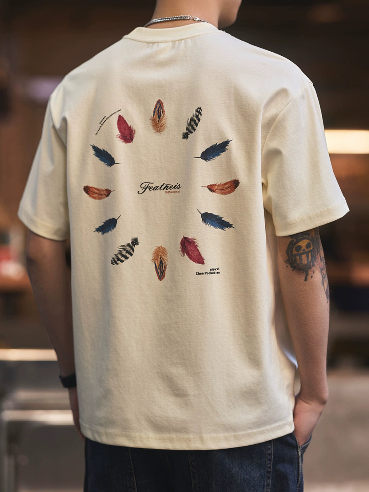 Feather Print Short-Sleeve T-Shirt
