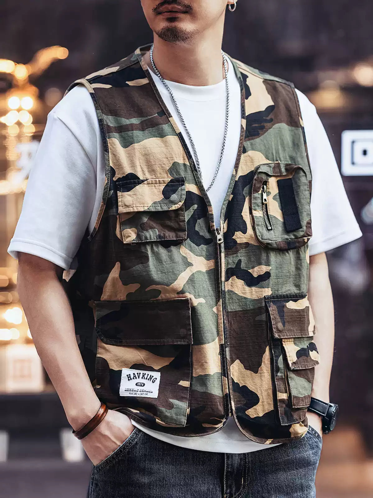 Camouflage Multi-Pocket Zip Workwear Vest