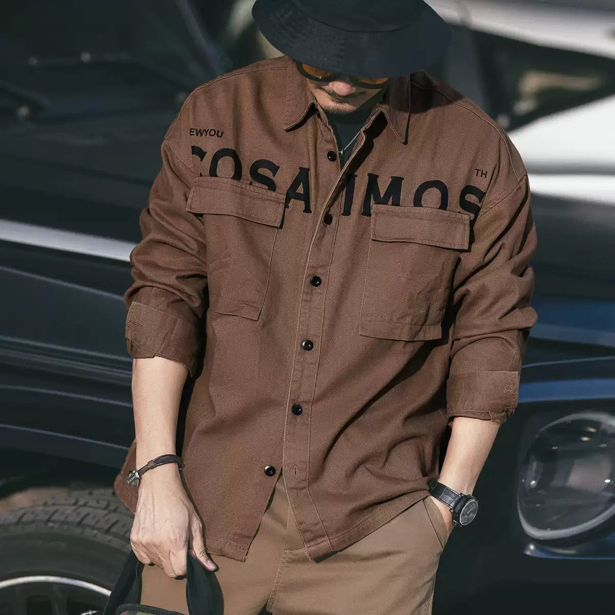 Letter-Print Workwear Long-Sleeve Jac-Shirt