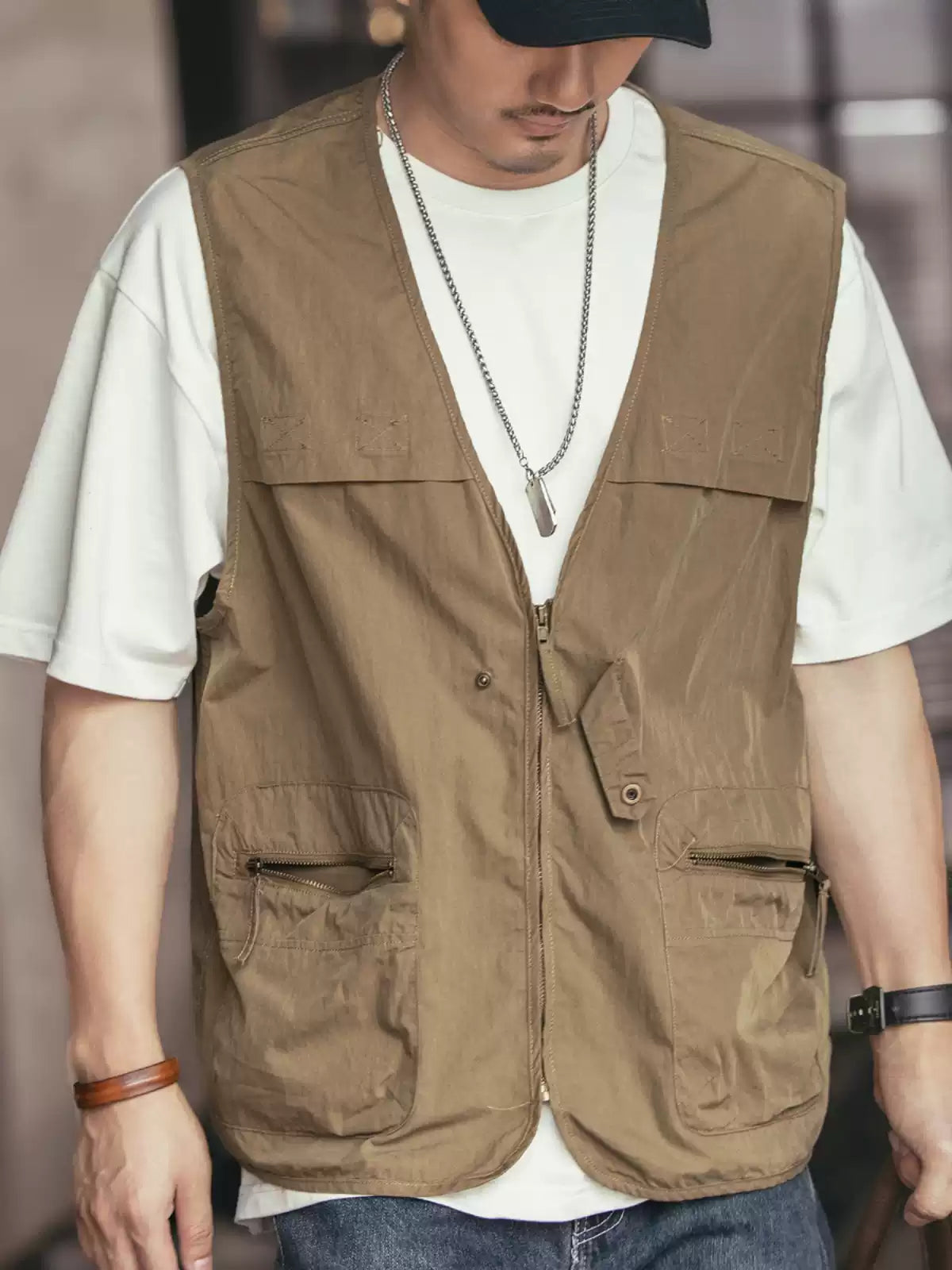 Outdoor Multi-Pocket V-Neck Zip Workwear Vest
