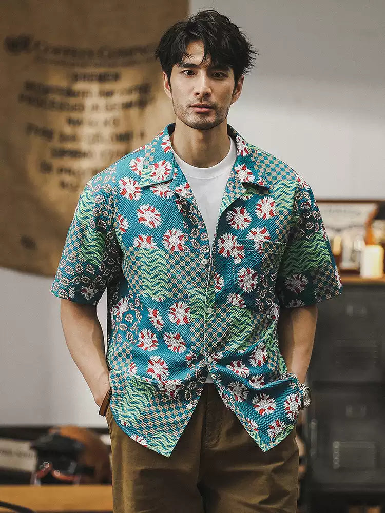 Hawaiian-style Cuban Collar Beach Shirt