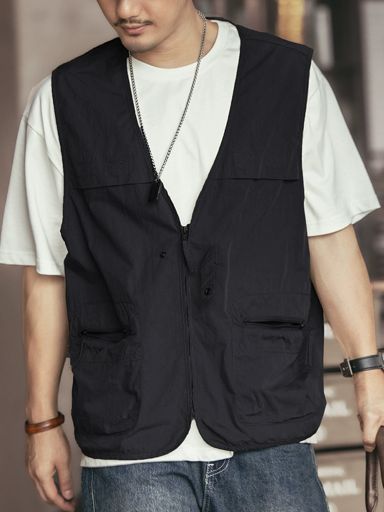Outdoor Multi-Pocket V-Neck Zip Workwear Vest