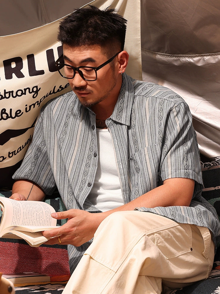 Baroque Striped Textured Short-Sleeve Shirt