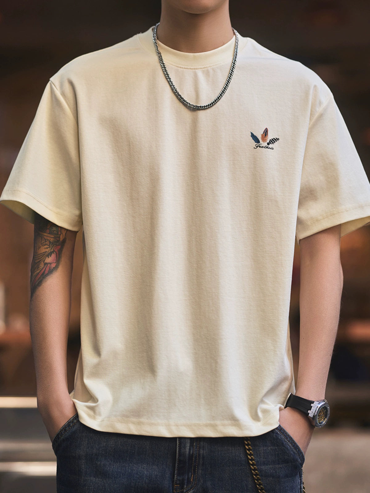 Feather Print Short-Sleeve T-Shirt