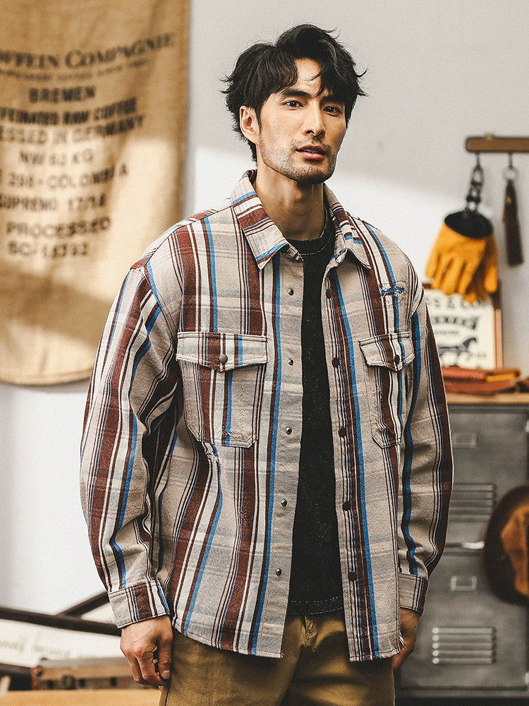 Vintage Striped Pure Cotton Long Sleeve Shirt