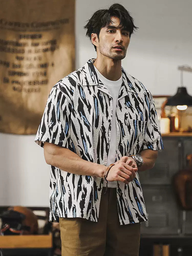 Cuban Collar Hawaiian Seersucker Shirt