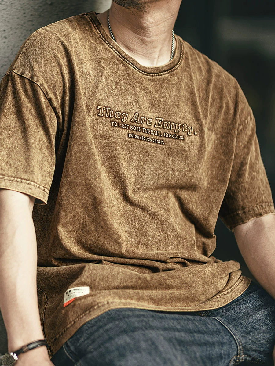Vintage Washed Letter Embossed Short-Sleeve T-Shirt