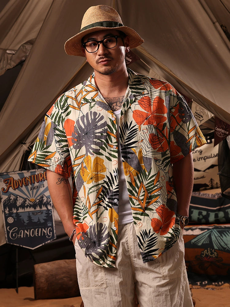 Relaxed Hawaiian Beach Style Airy Printed Shirt