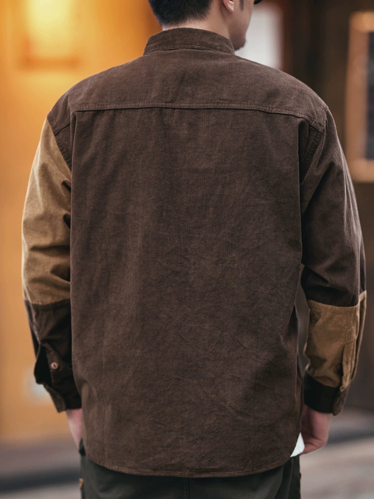 Retro Color-Block Patchwork Corduroy Long Sleeve Shirt Jacket 